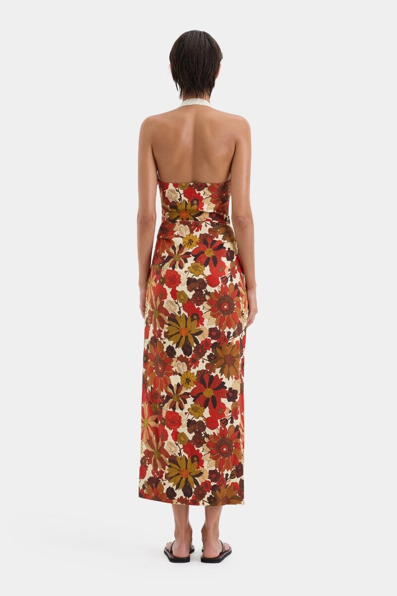 CASTELLA GATHERED MIDI DRESS-FLORA ROSSO Midi Dress SIR.