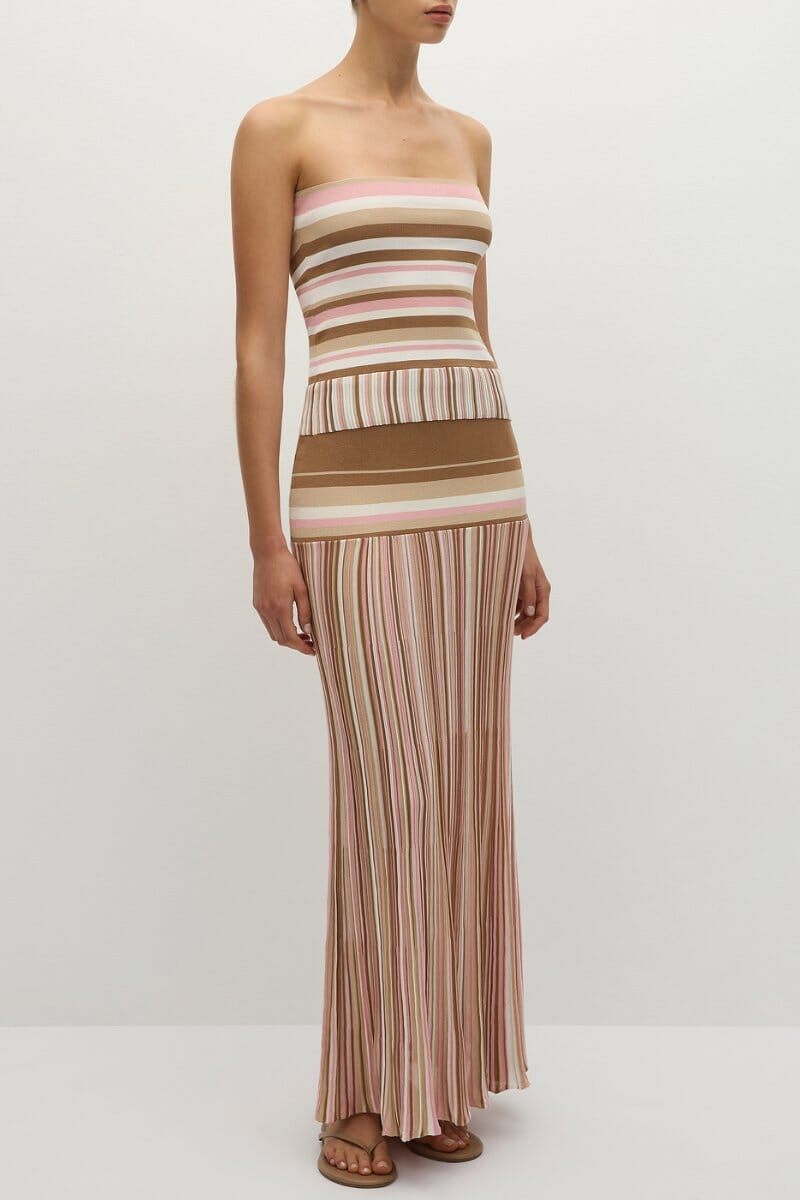 CITARA STRAPLESS TOP-PUCE SEPIA STRIPE Tops Faithfull the Brand