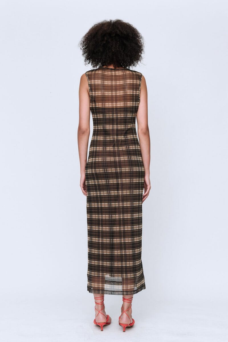 SILK MESH MAXI DRESS-BROWN CHECK Maxi Dress Wynn Hamlyn