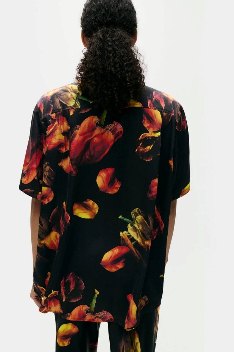 SHORT SLEEVE BOYFRIEND SHIRT-TULIPA BLACK Tops Silk Laundry