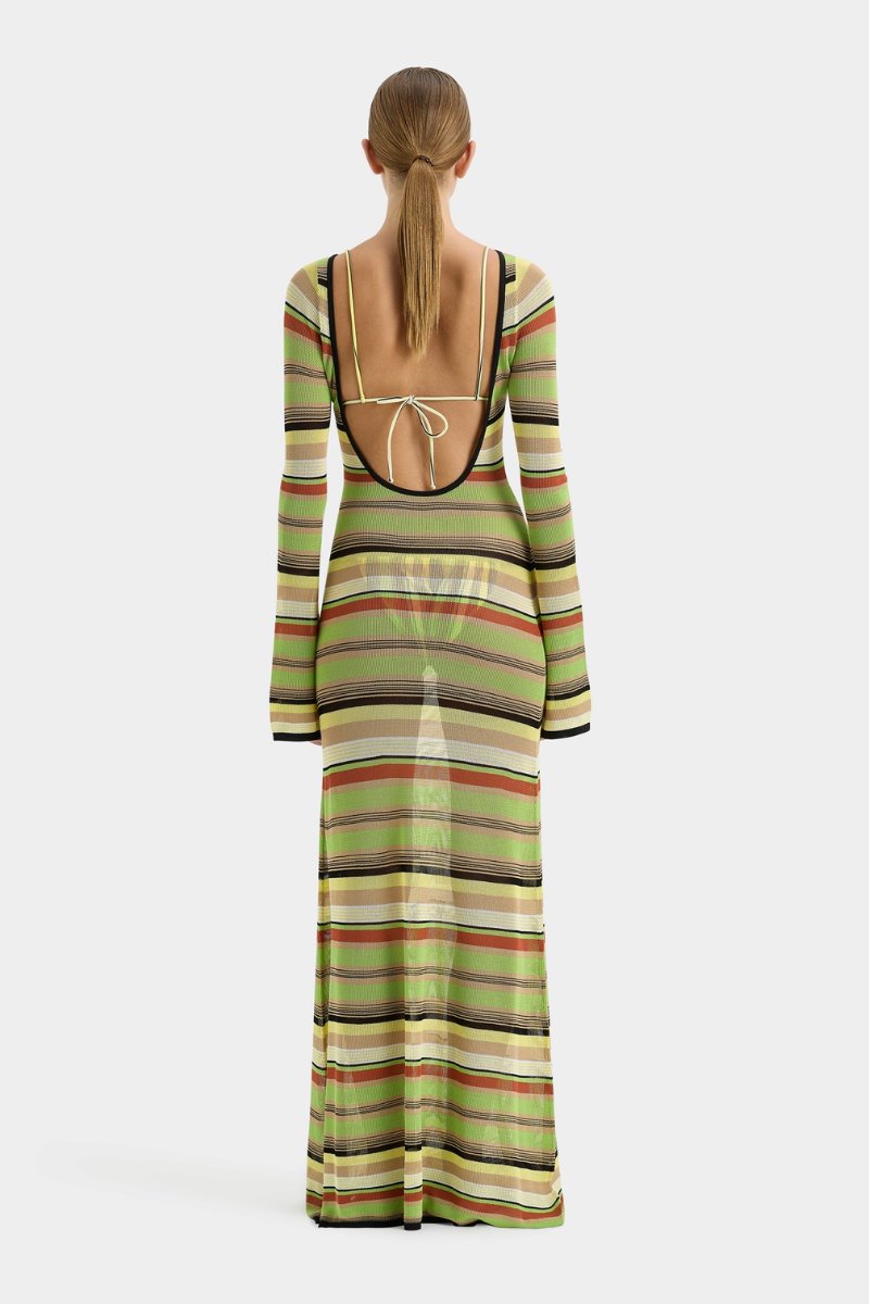 COASTLINE LOW BACK DRESS-PALM STRIPE Maxi Dress SIR. 