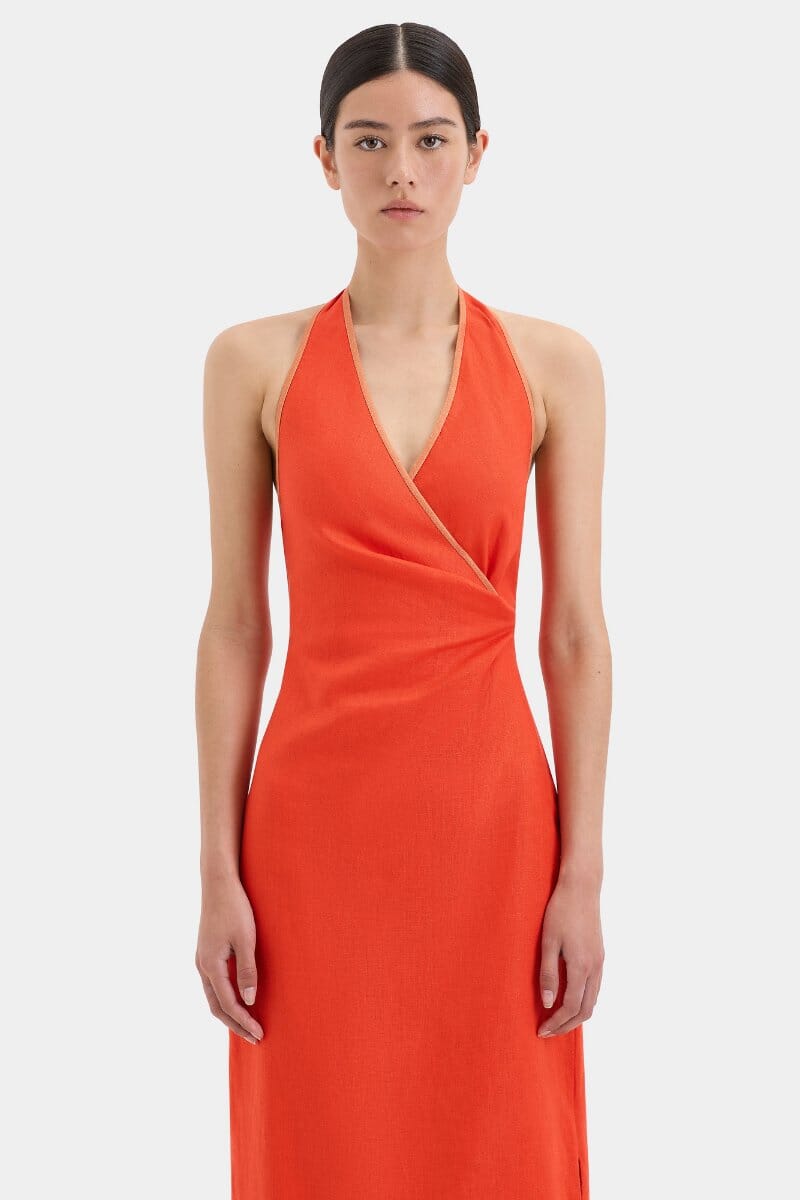 PANETTONE TWIST MIDI DRESS-TANGERINE Midi Dress SIR. 
