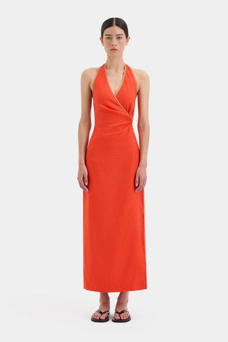 PANETTONE TWIST MIDI DRESS-TANGERINE Midi Dress SIR. 