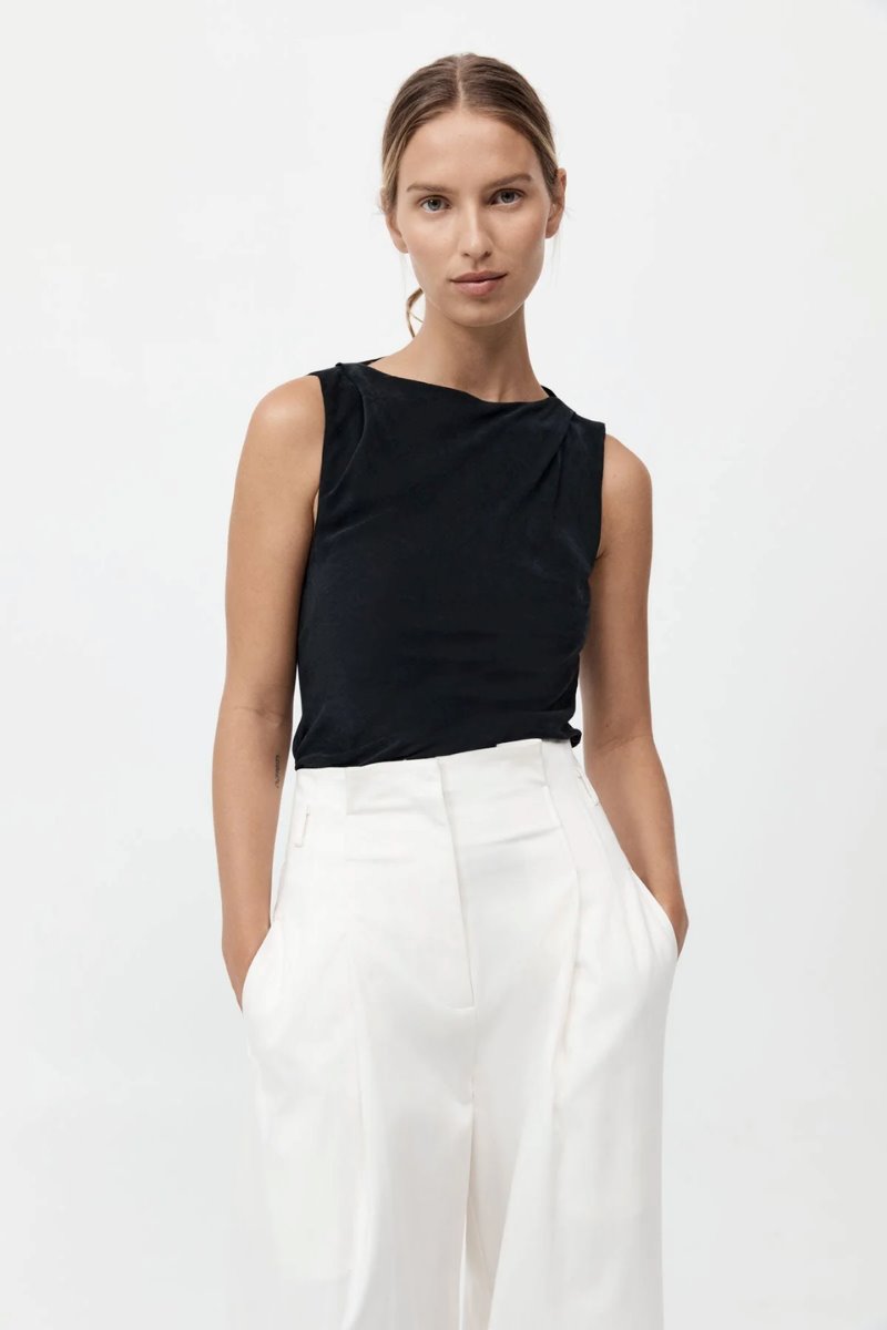 DRAPED COWL TOP-BLACK Tops ST AGNI 