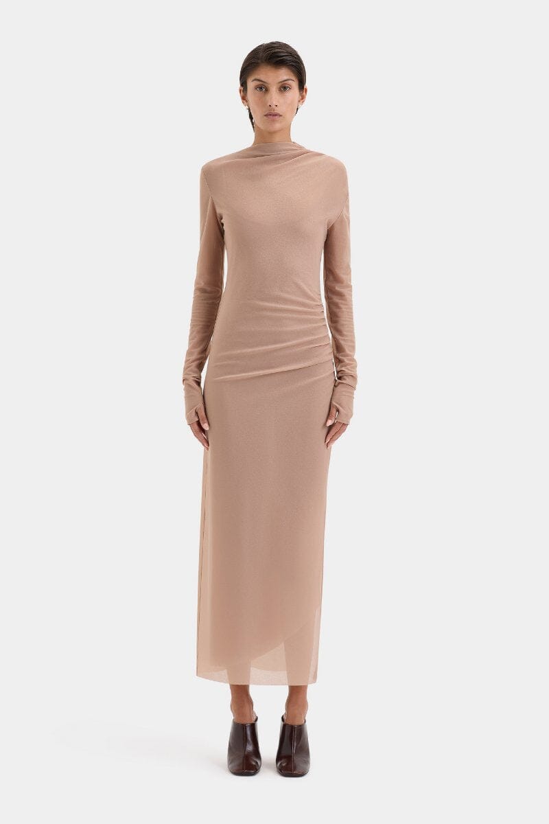 RUBY DRAPED GOWN-LIGHT TAN Midi Dress SIR. 