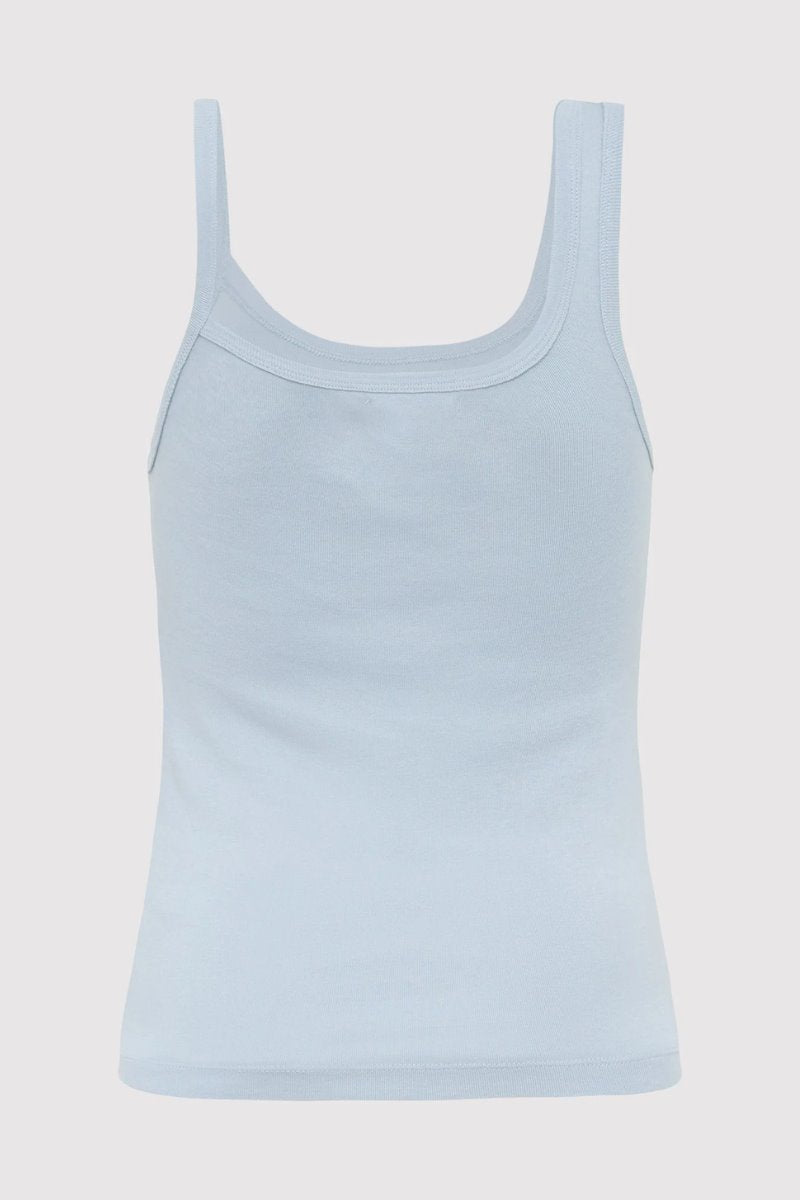 ORGANIC COTTON ASYMM TANK-STONE BLUE Tops ST AGNI 