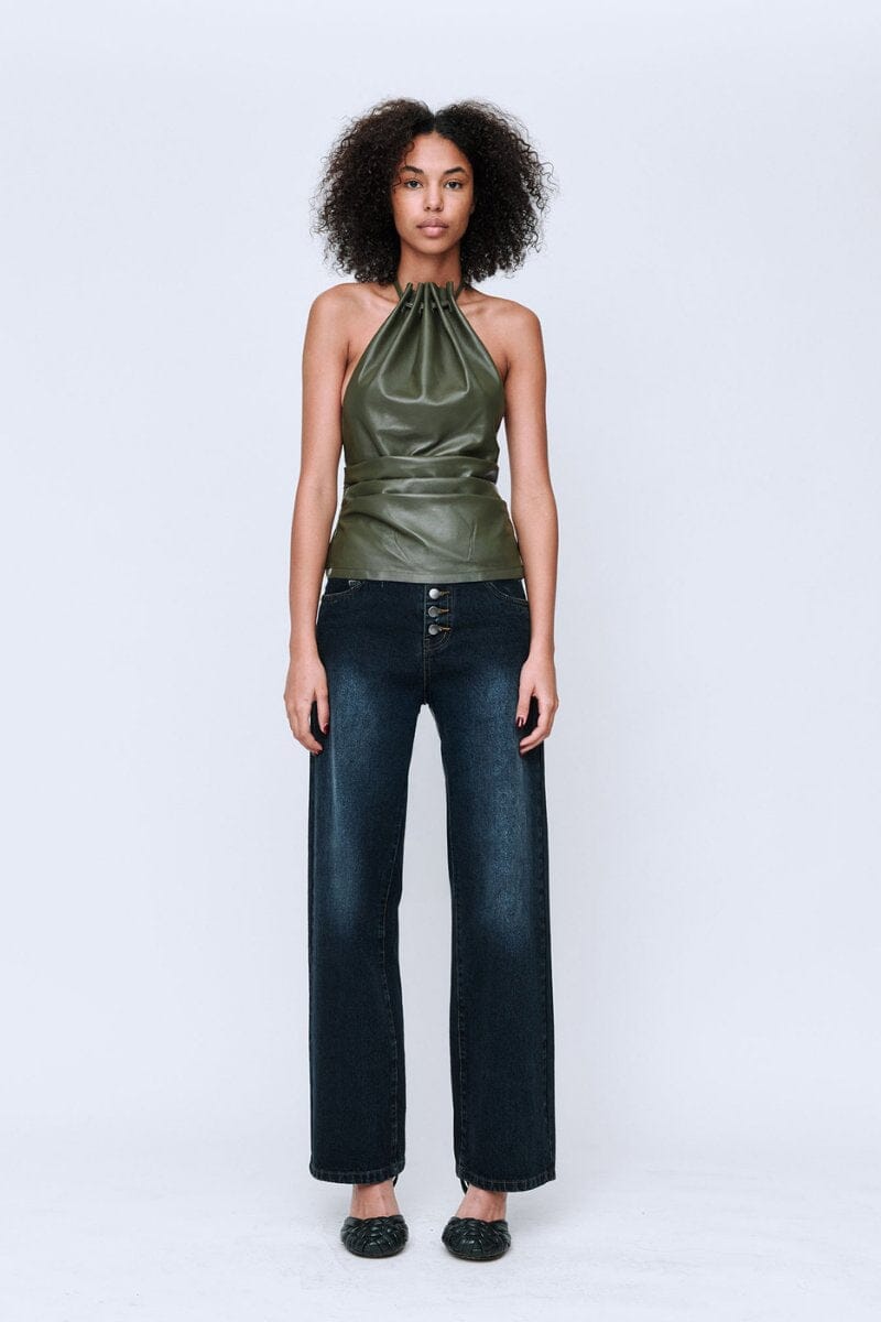 MAX LEATHER TOP-KHAKI Tops Wynn Hamlyn 