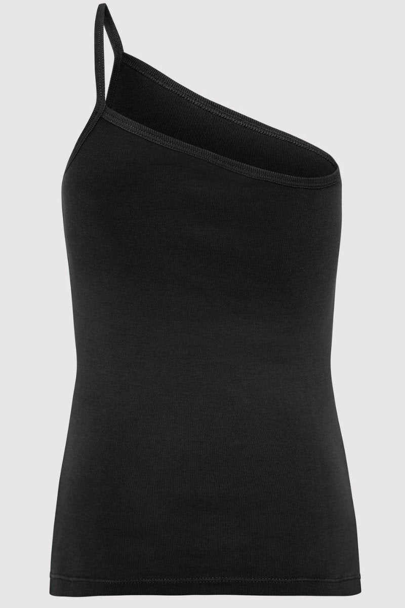 ORGANIC COTTON ONE SHOULDER TANK-BLACK Tops ST AGNI 