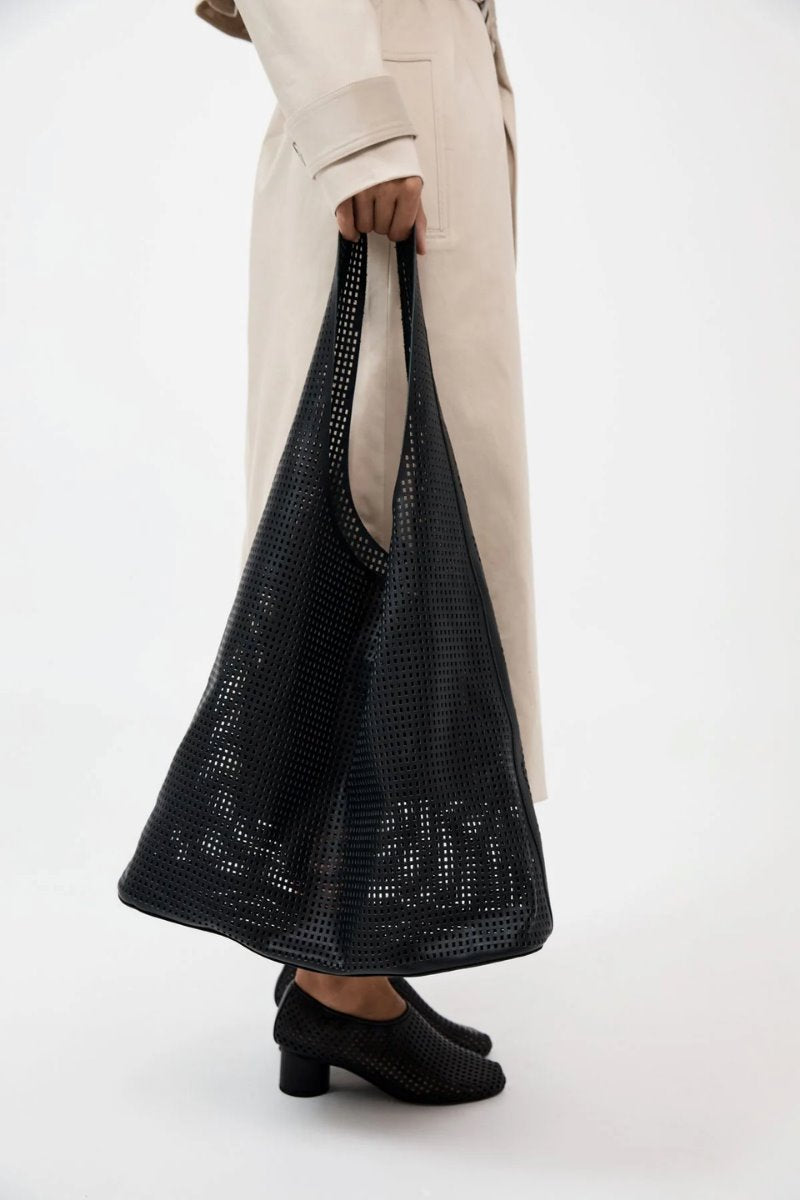 PERFORATED SOFT TOTE-BLACK Handbags ST AGNI 