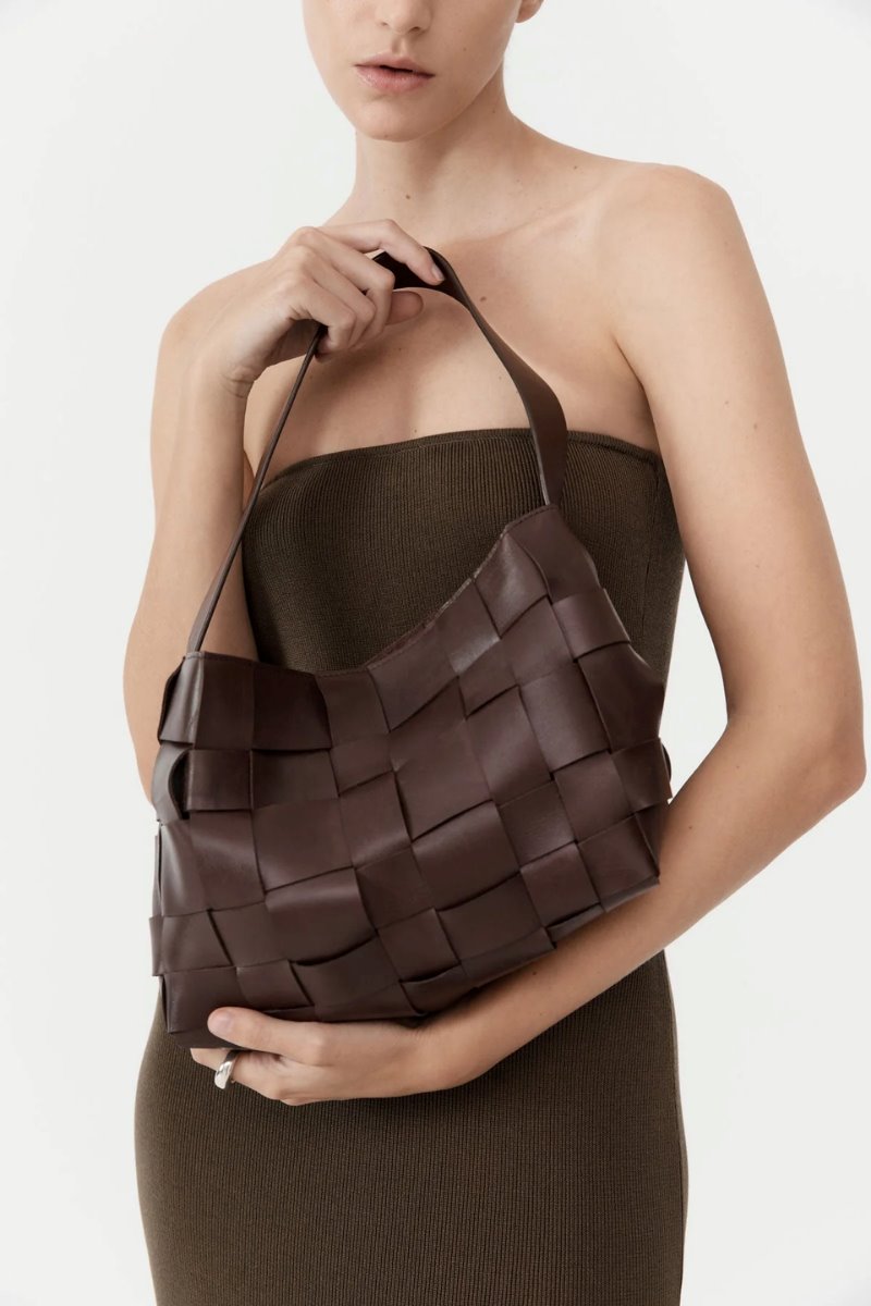 WOVEN MINI TOTE-CHOCOLATE Handbags ST AGNI 