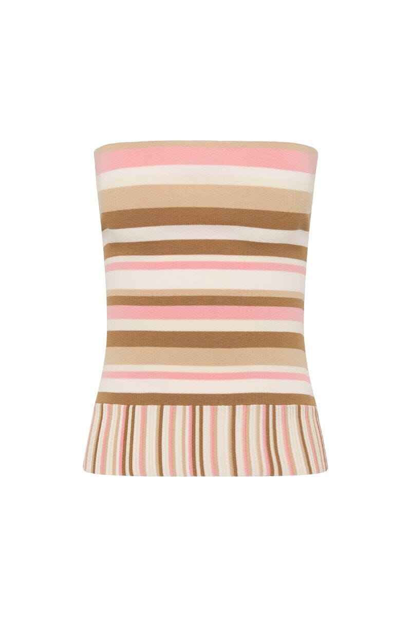 CITARA STRAPLESS TOP-PUCE SEPIA STRIPE Tops Faithfull the Brand 