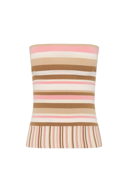 CITARA STRAPLESS TOP-PUCE SEPIA STRIPE Tops Faithfull the Brand 