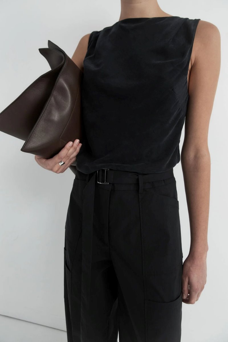 DRAPED COWL TOP-BLACK Tops ST AGNI 