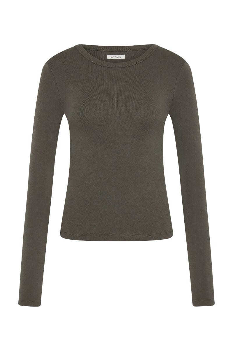 ORGANIC COTTON LONG SLEEVE TOP-KHAKI Tops ST AGNI 