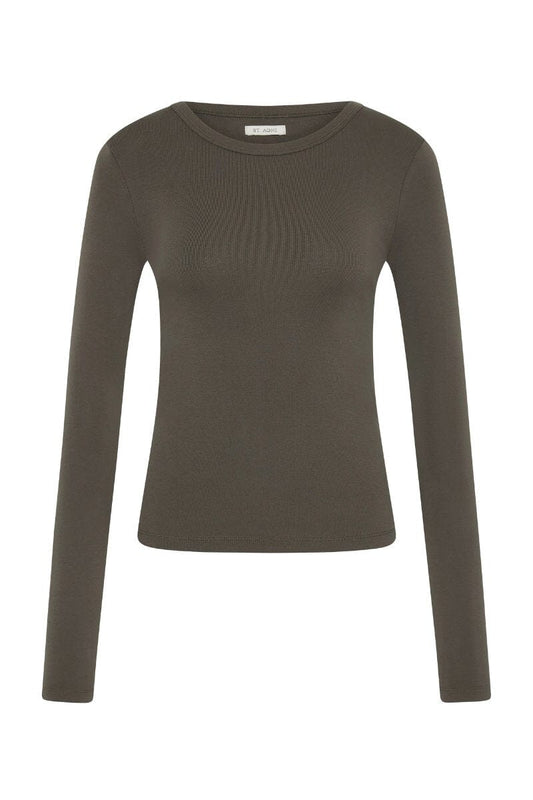 ORGANIC COTTON LONG SLEEVE TOP-KHAKI Tops ST AGNI 