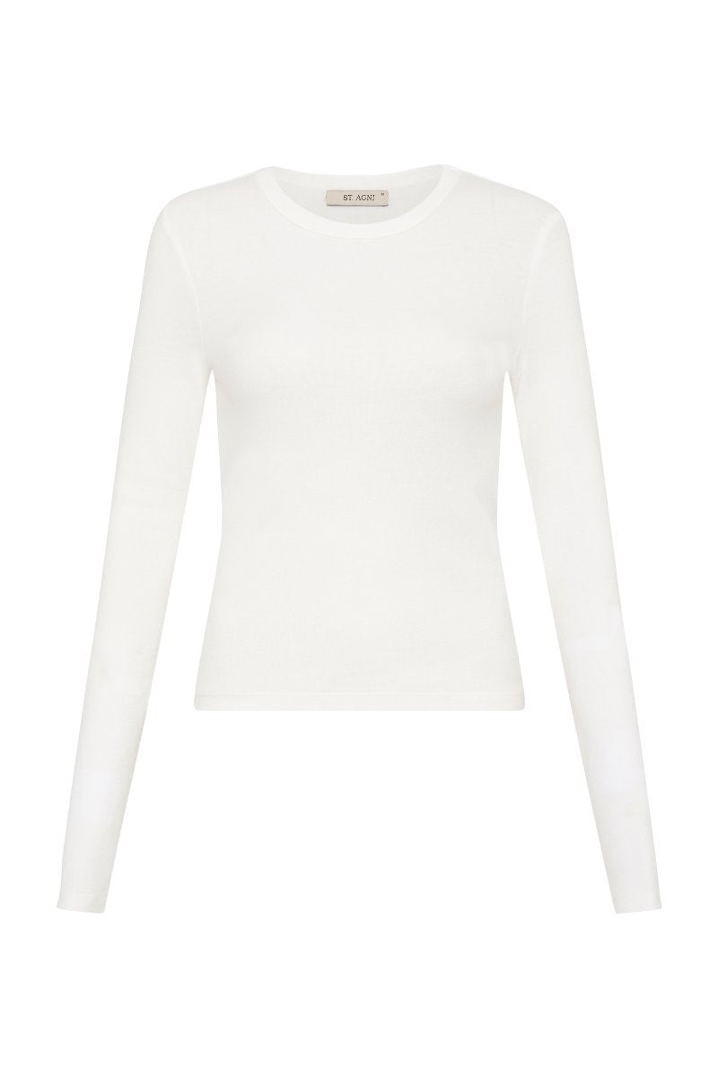ORGANIC COTTON LONG SLEEVE TOP-WHITE Tops ST AGNI 