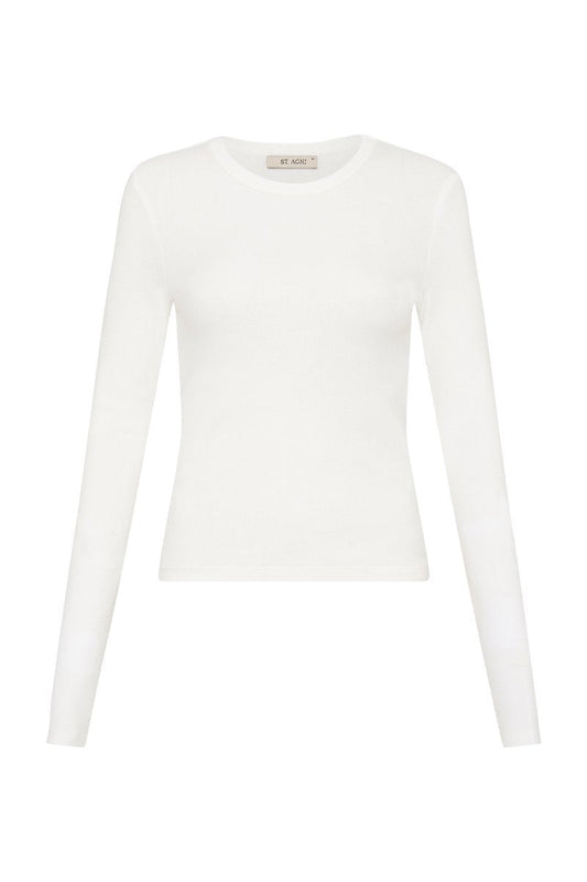 ORGANIC COTTON LONG SLEEVE TOP-WHITE Tops ST AGNI 