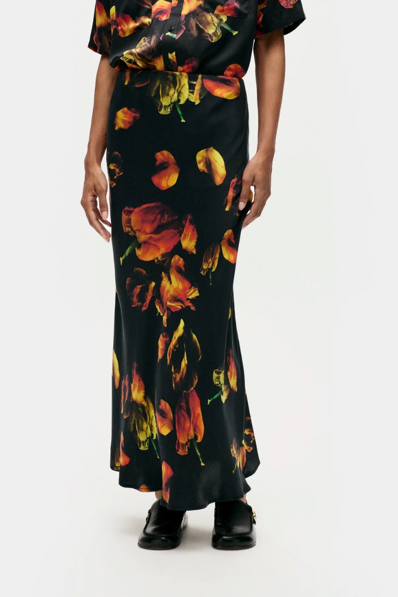 LONG BIAS CUT SKIRT-TULIPA BLACK Skirts Silk Laundry 