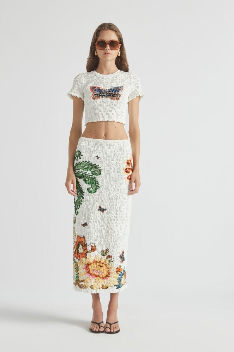 HOME OF THE ART SHIRRED LONG DRESS-LAPIS Midi Dress ANTIPODEAN 