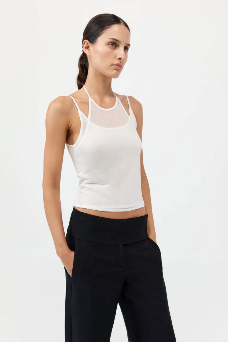 LAYERED HALTER TANK-WHITE Tops ST AGNI 