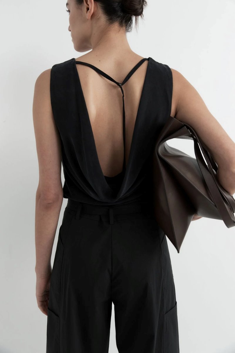 DRAPED COWL TOP-BLACK Tops ST AGNI 