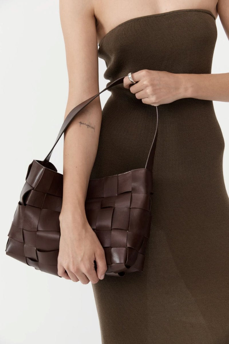 WOVEN MINI TOTE-CHOCOLATE Handbags ST AGNI 