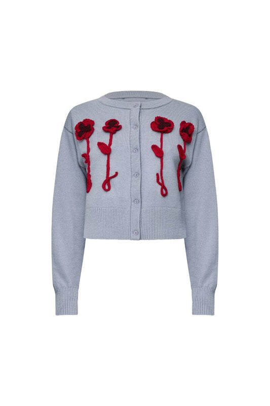 PANSY FLOWER CARDIGAN-GREY Knitwear Wynn Hamlyn 