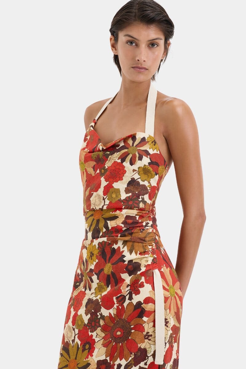 CASTELLA GATHERED MIDI DRESS-FLORA ROSSO Midi Dress SIR. 