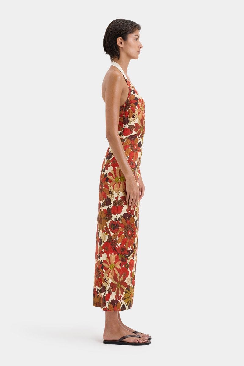 CASTELLA GATHERED MIDI DRESS-FLORA ROSSO Midi Dress SIR. 