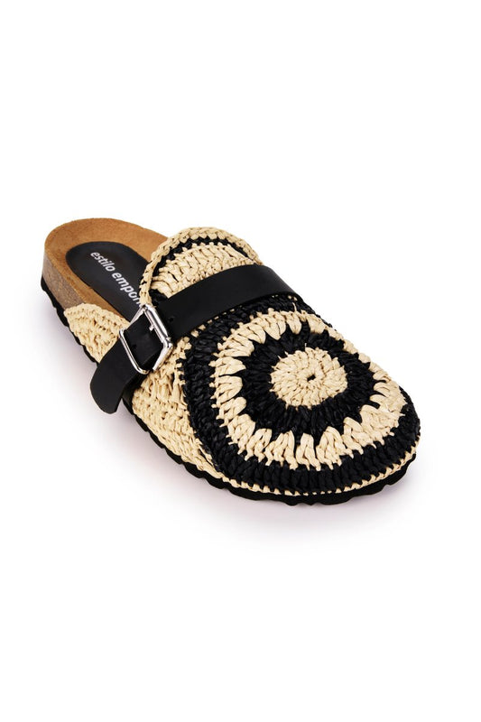 BASK SLIP-ON-BLACK/NATURAL Sandals Estilo Emporio 