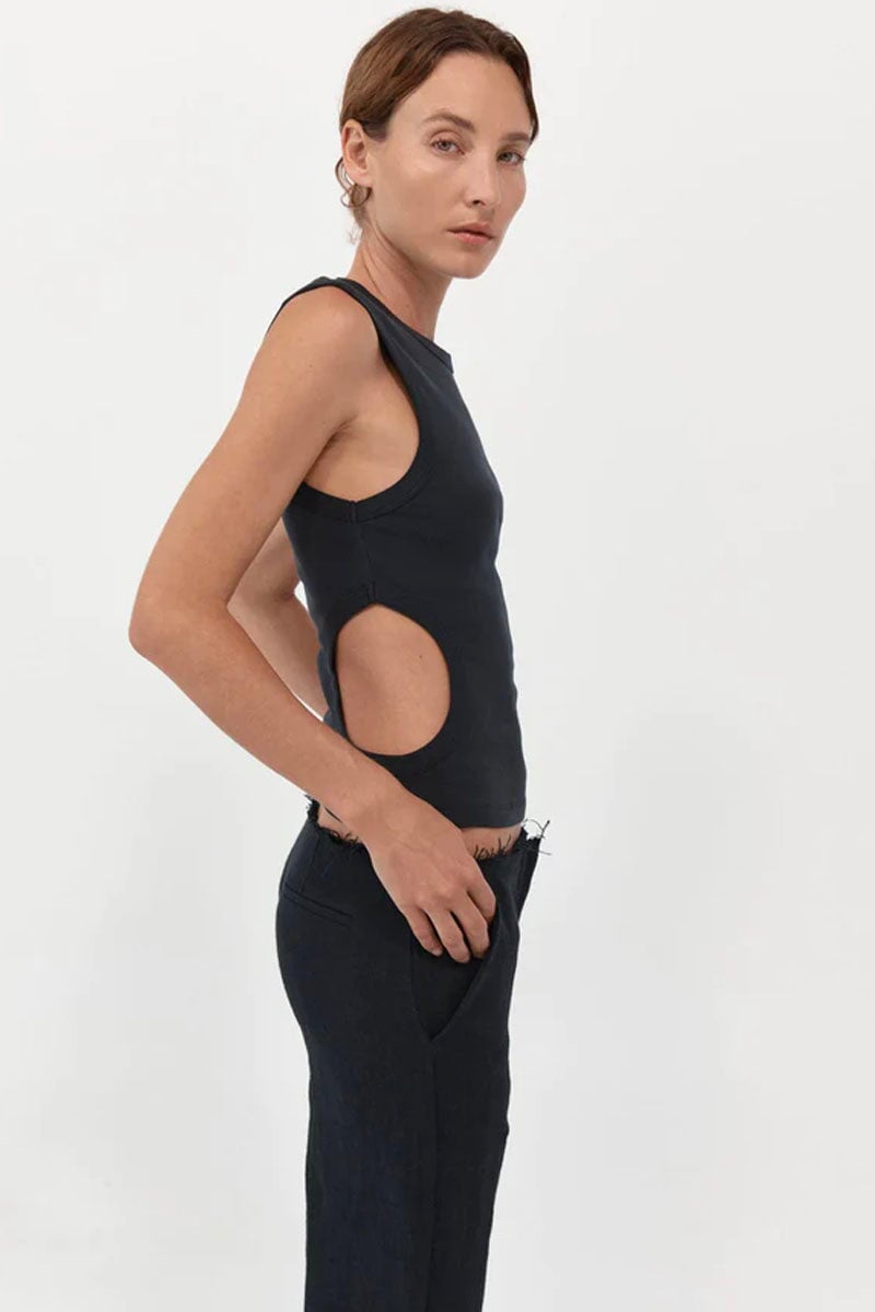 ORGANIC COTTON CUT OUT TANK-BLACK Tops ST AGNI XS Black 