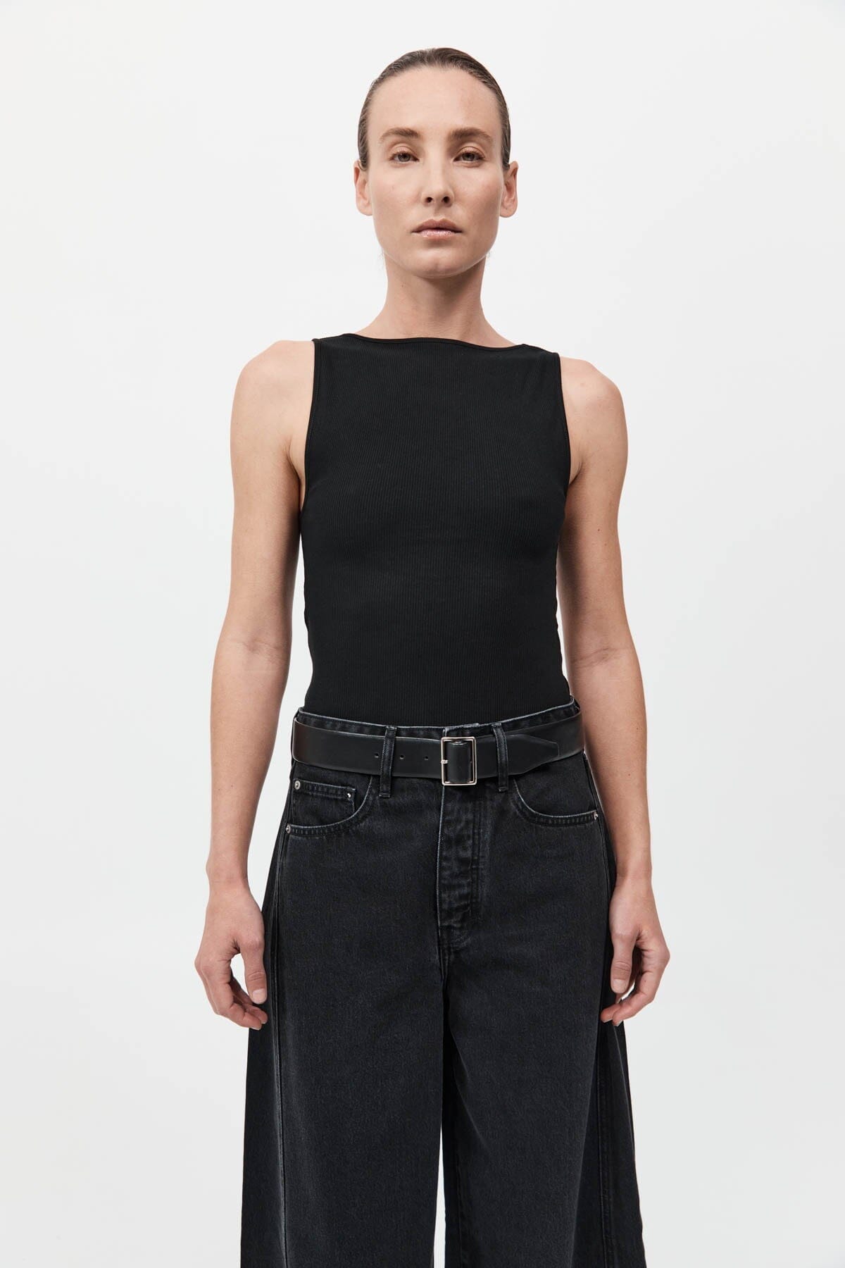 RIB BATEAU CUT OUT TOP-BLACK Tops ST AGNI 