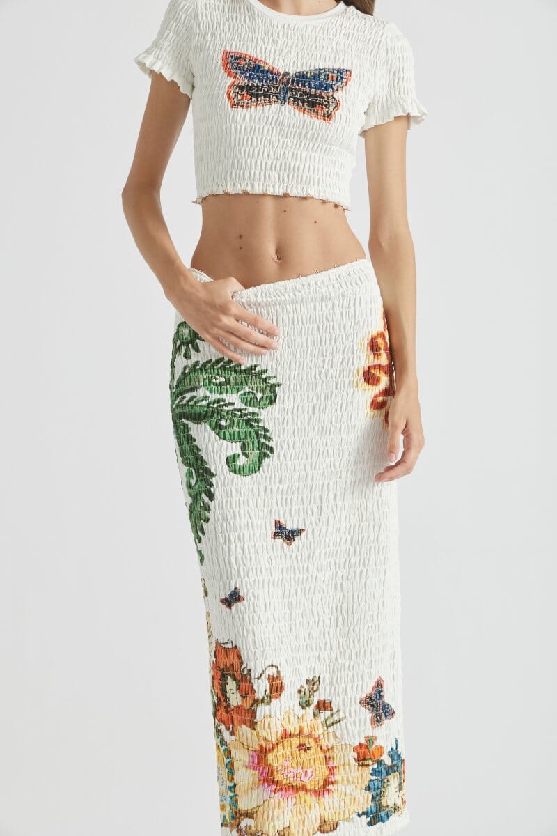 HOME OF THE ART SHIRRED LONG DRESS-LAPIS Midi Dress ANTIPODEAN 