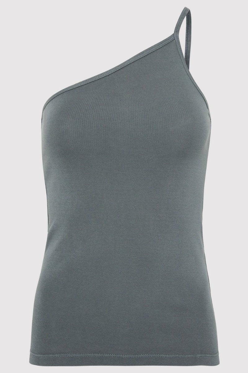 ORGANIC COTTON ONE SHOULDER TANK-BALSAM GREEN Tops ST AGNI 