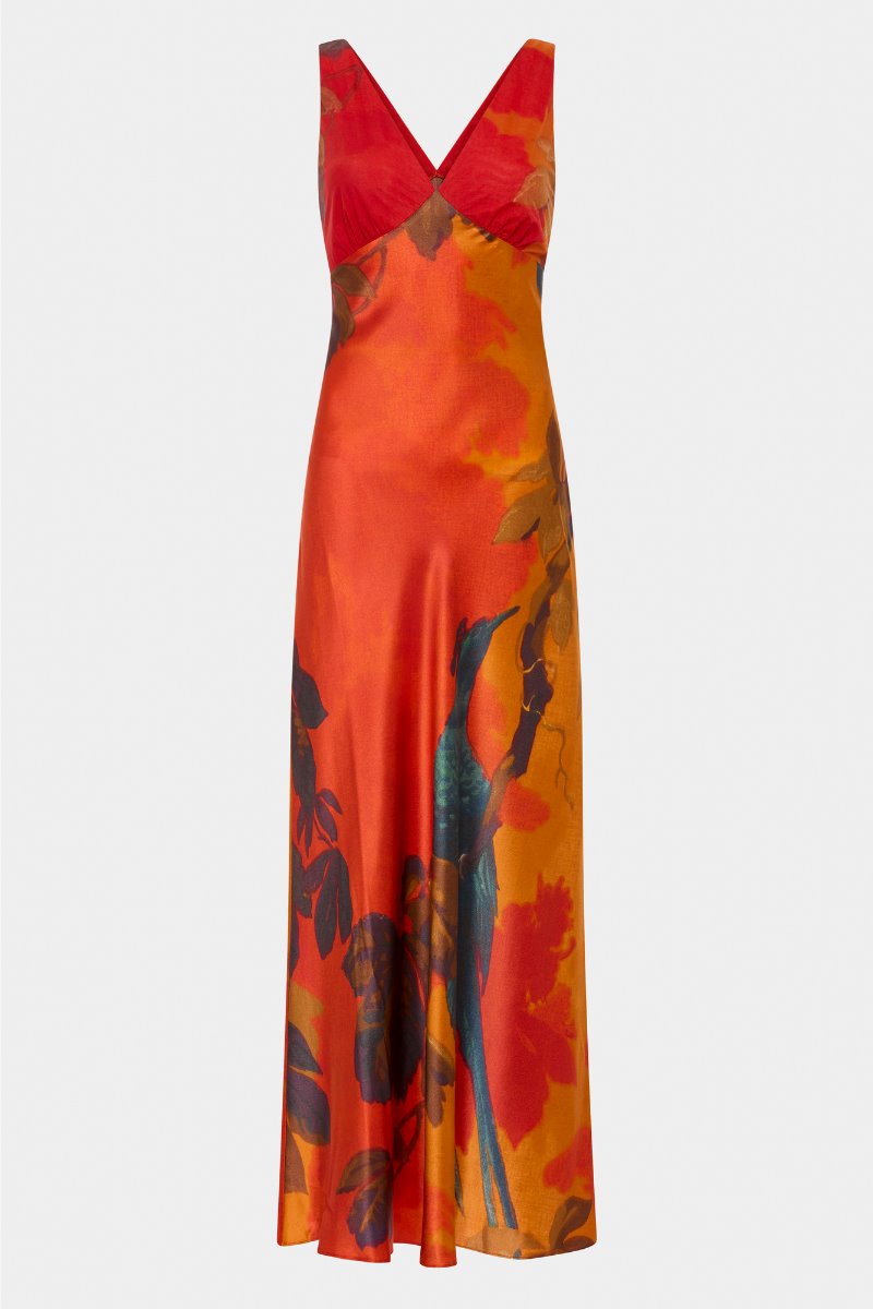 LUSH V NECK SLIP DRESS-WREN PRINT Maxi Dress SIR. 