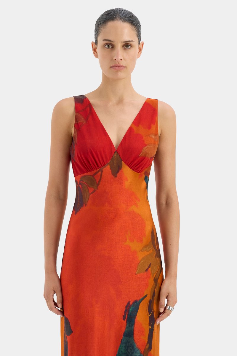 LUSH V NECK SLIP DRESS-WREN PRINT Maxi Dress SIR. 