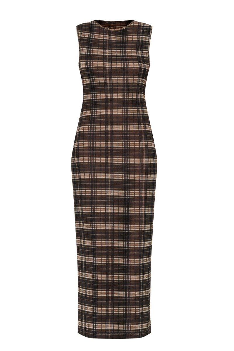 SILK MESH MAXI DRESS-BROWN CHECK Maxi Dress Wynn Hamlyn 