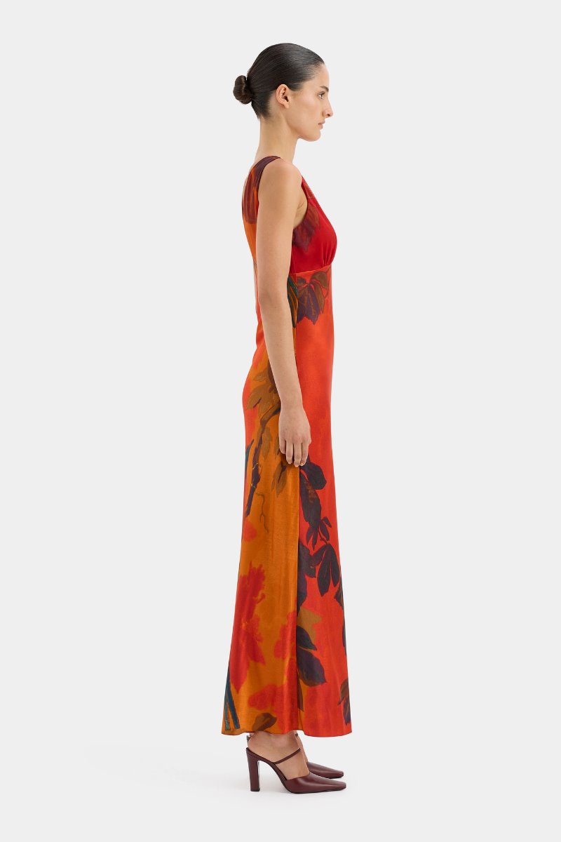 LUSH V NECK SLIP DRESS-WREN PRINT Maxi Dress SIR. 