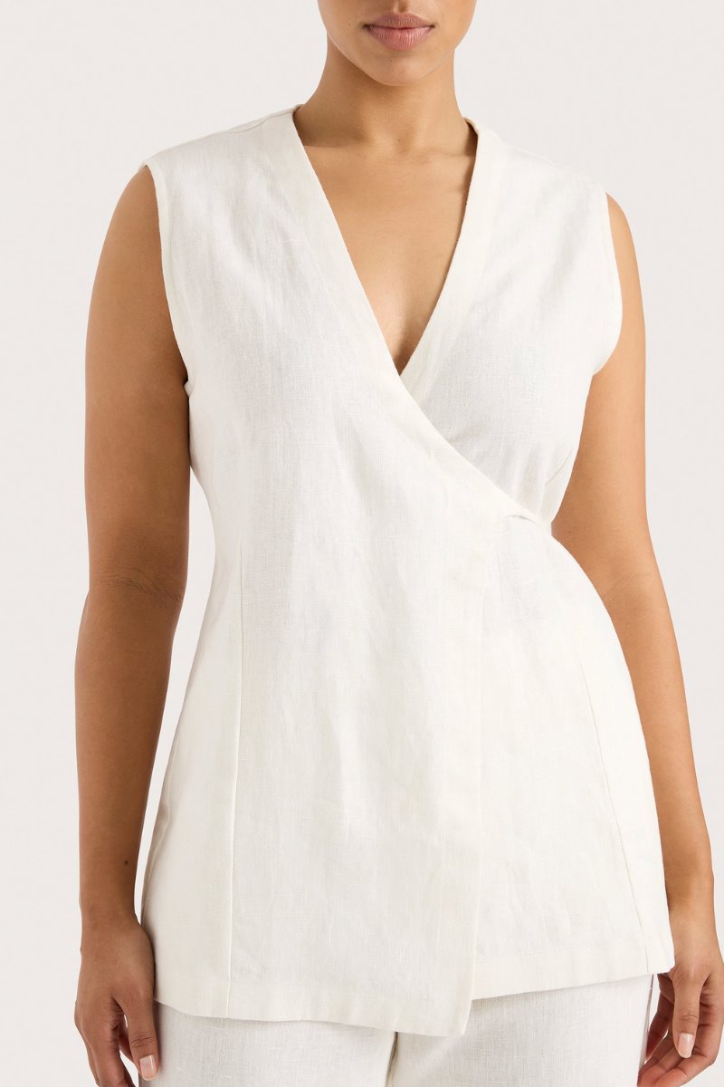 LULEA WRAP VEST-WHITE Tops Faithfull the Brand 