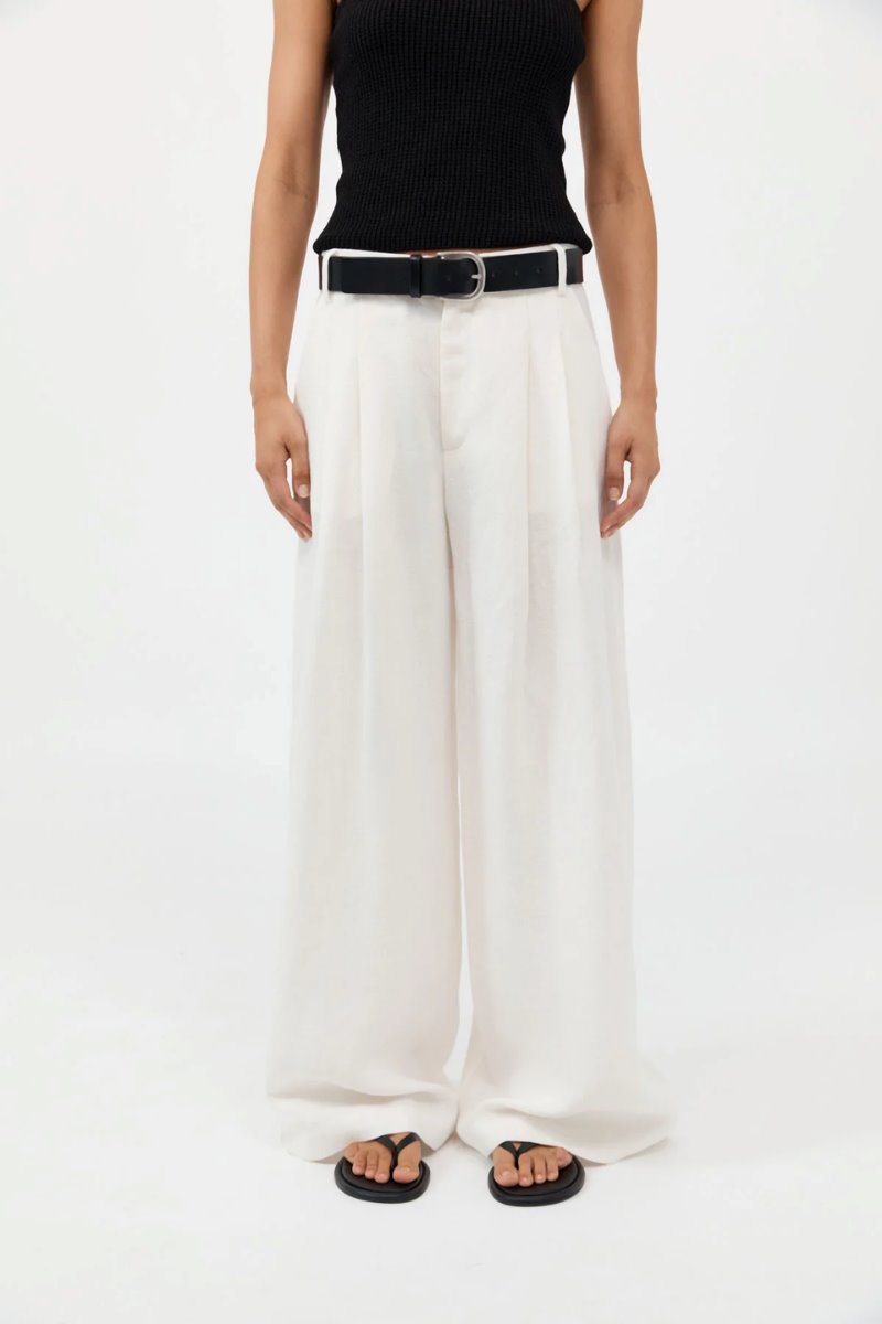 TAILORED LINEN PANTS-IVORY Pants ST AGNI 