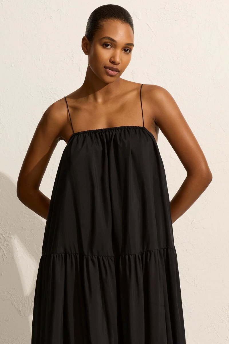 VOLUMINOUS TIERED SUNDRESS-BLACK Midi Dress Matteau 