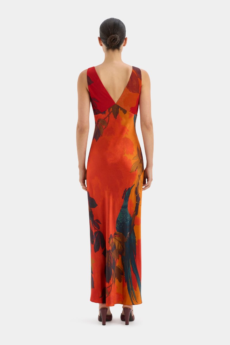 LUSH V NECK SLIP DRESS-WREN PRINT Maxi Dress SIR. 