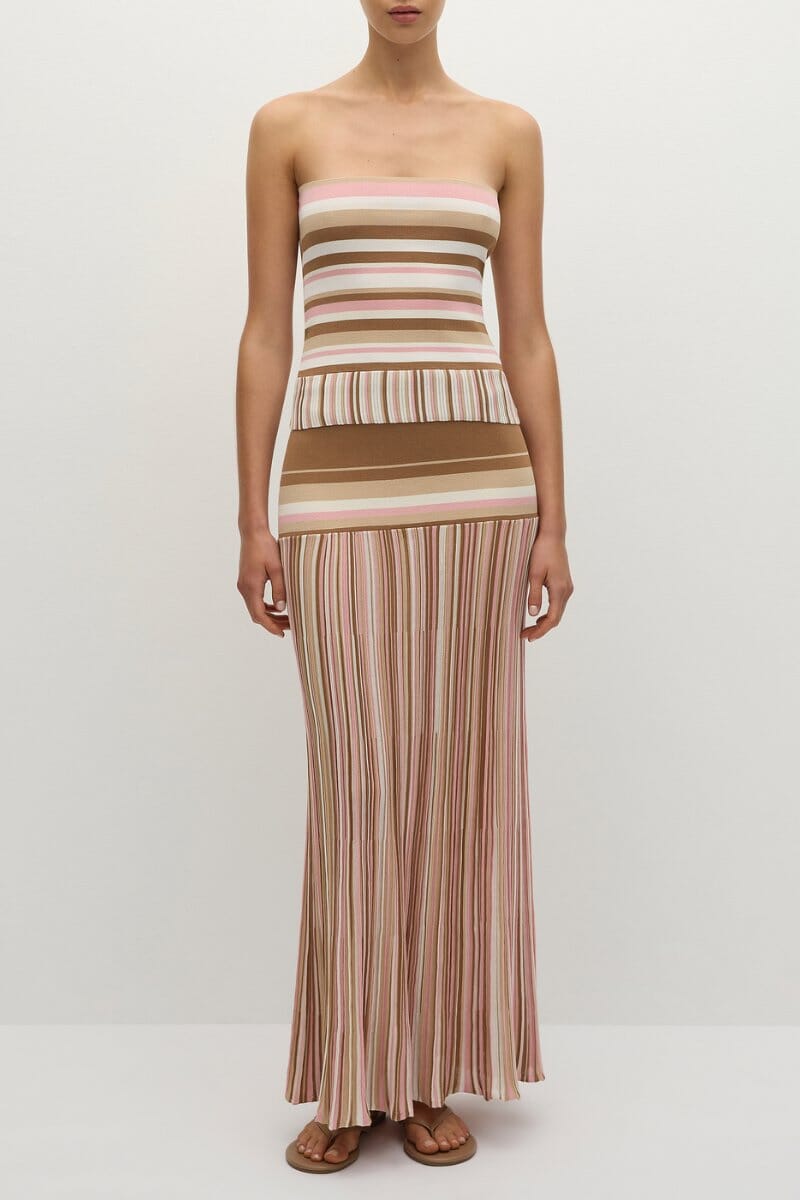 CITARA STRAPLESS TOP-PUCE SEPIA STRIPE Tops Faithfull the Brand 