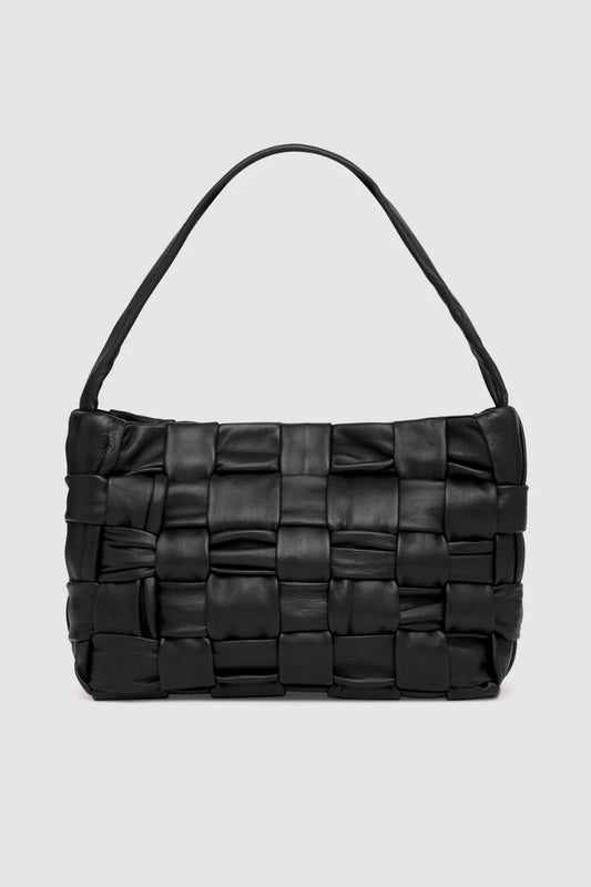 TEXTURED MINI WOVEN TOTE-BLACK Handbags ST AGNI 