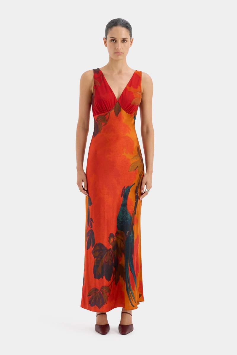 LUSH V NECK SLIP DRESS-WREN PRINT Maxi Dress SIR. 