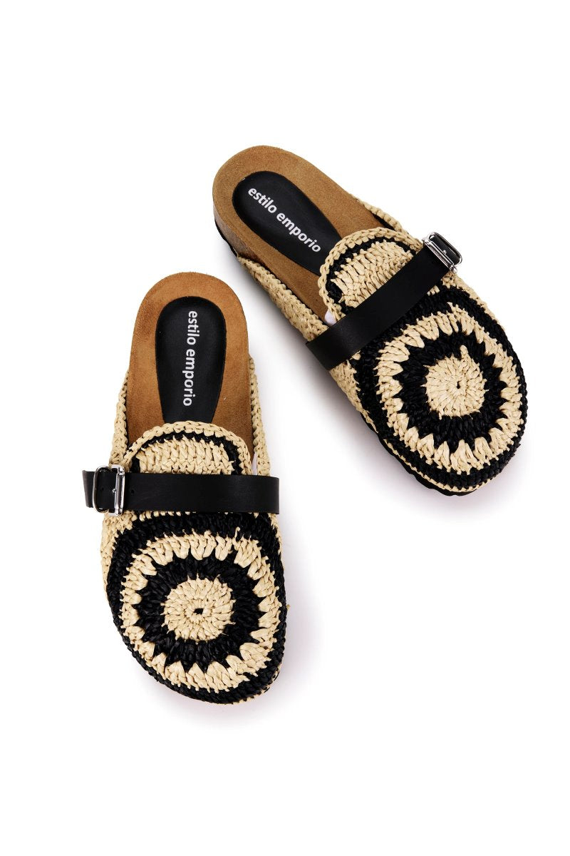 BASK SLIP-ON-BLACK/NATURAL Sandals Estilo Emporio 