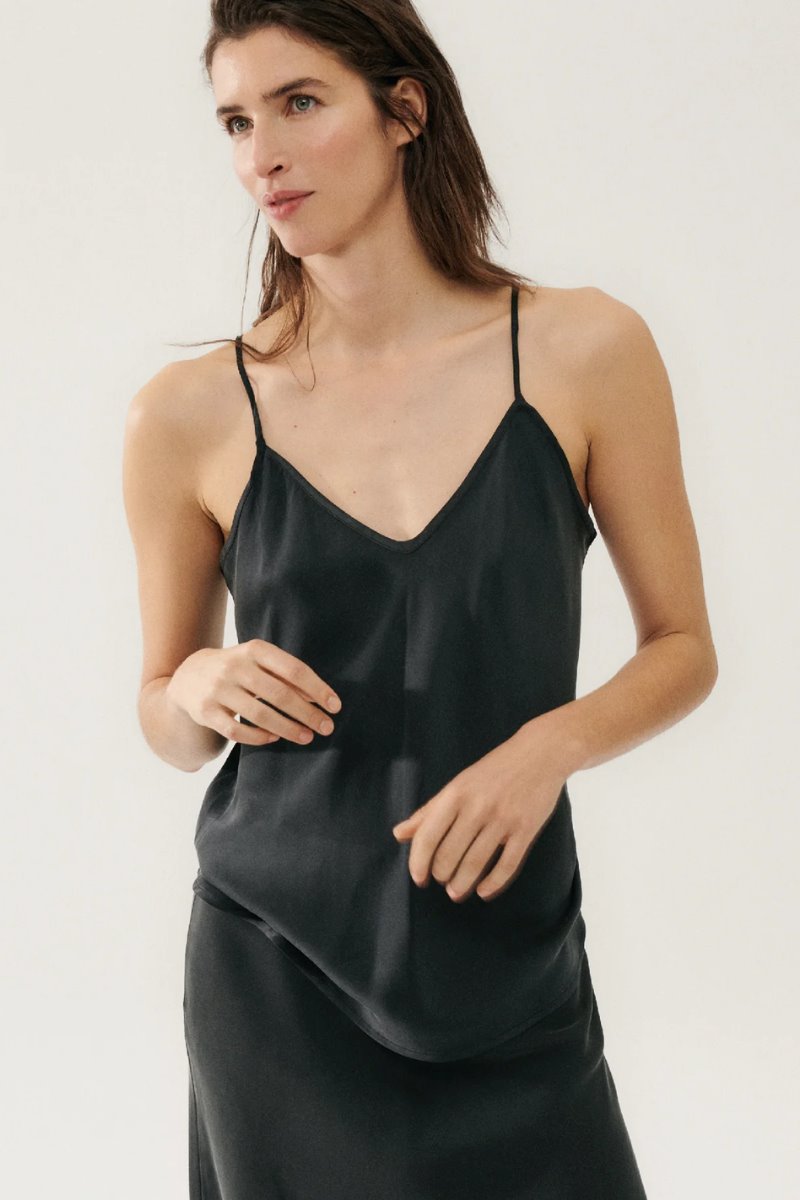 BIAS CUT CAMI - BLACK Tops Silk Laundry 