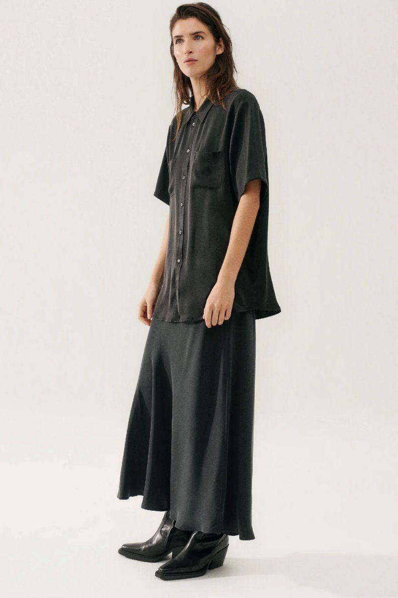 LONG BIAS CUT SKIRT-BLACK Skirts Silk Laundry 