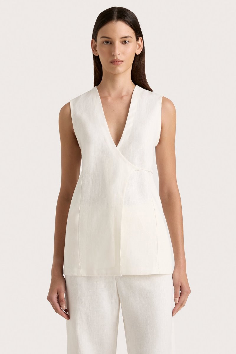 LULEA WRAP VEST-WHITE Tops Faithfull the Brand 