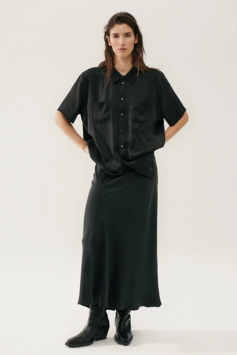 LONG BIAS CUT SKIRT-BLACK Skirts Silk Laundry 